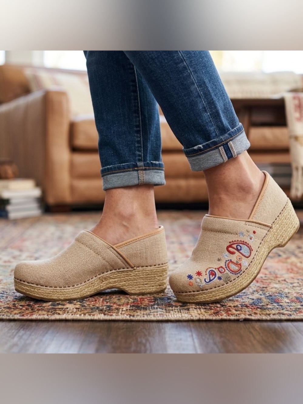 Dansko Vegan Jute Embroidered Paisley Clogs
